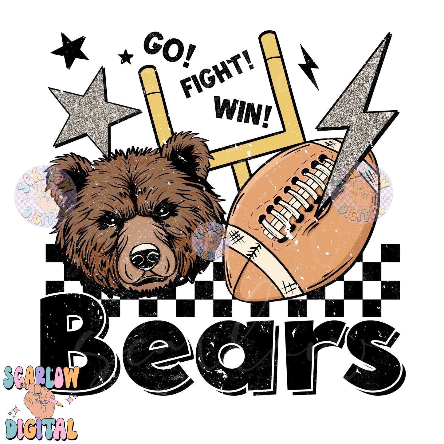 Bears PNG Digital Design Download, football png, retro bears png, bears mascot png, school mascot png, football season png, go team png