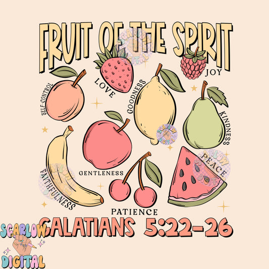 Fruit of the Spirit PNG Digital Design Download, christian sublimation designs, galatians 5:22 png, bible verse png, summer png, church png