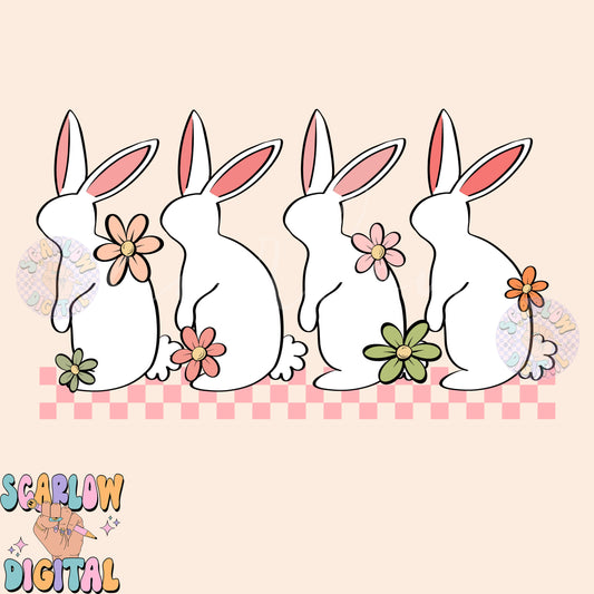 Floral Easter Bunnies PNG Sublimation Digital Design Download, flowers png, spring png, easter png, kids easter png, no words png designs