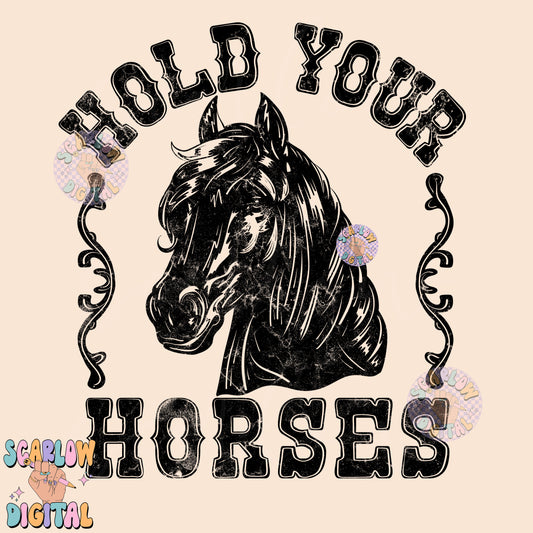 Hold Your Horses PNG Digital Design Download, western png, funny png, vintage country png, single color png, men's png designs, simple png