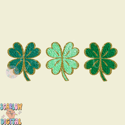 Faux Chenille Shamrocks PNG-St Patrick's Day Sublimation Digital Design Download-lucky png, chenille patches png, irish png, simple png file