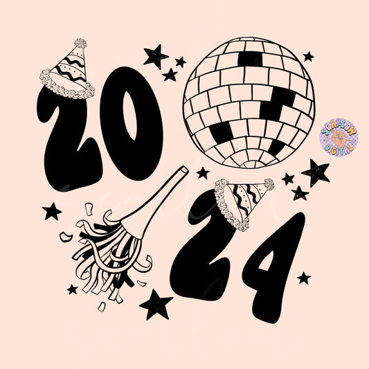 2024 PNG-New Years Sublimation Digital Design Download-disco ball png, happy new year png, simple new years png design, outline new year png