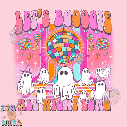 Let's Booogie All Night Long PNG Digital Design Download, halloween png, ghost png, fall png, funky png, groovy halloween png, trendy png