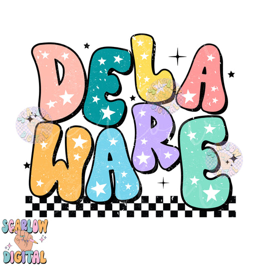 Delaware PNG Digital Design Download, city png design, colorful png, stars png, women png, Delaware tshirt design, retro png, hometown png