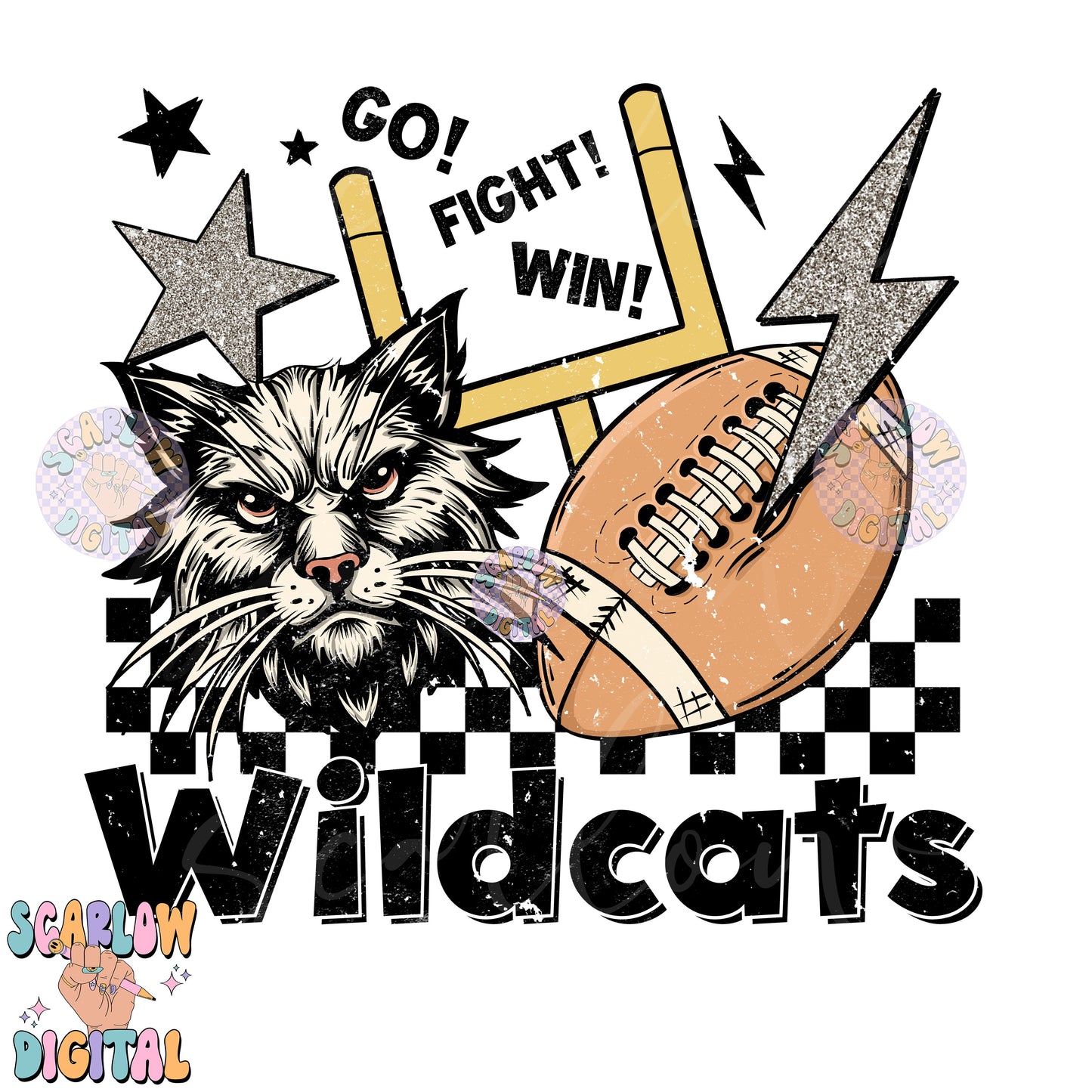 Wildcats PNG Digital Design Download, football png, retro Wildcats png, Wildcats mascot png, school mascot png, football season png designs