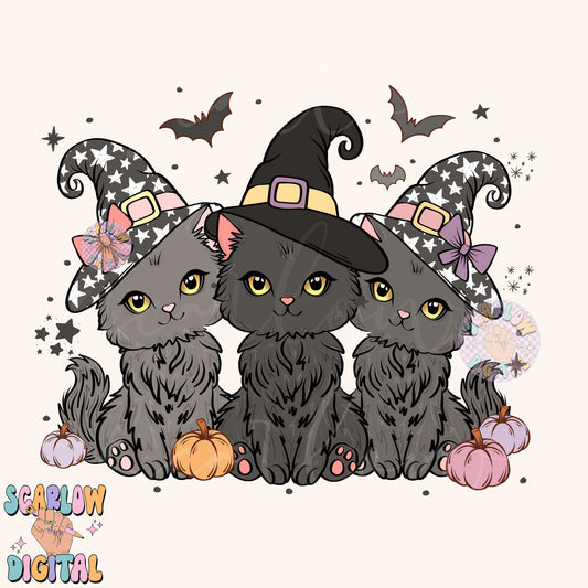 Spooky Cats PNG Digital Design Download, black cats png, Halloween png, spooky season png, witchy png, kids png, fall png, pumpkin png