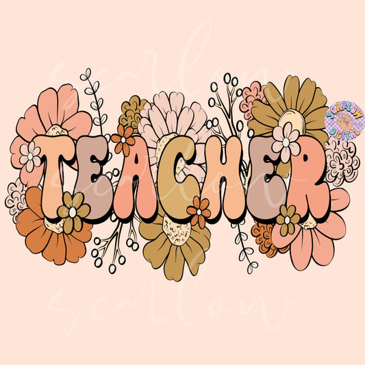 Floral Teacher PNG Sublimation Digital Design Download, flowers png, teacher png designs, png for teachers, back to school teacher png