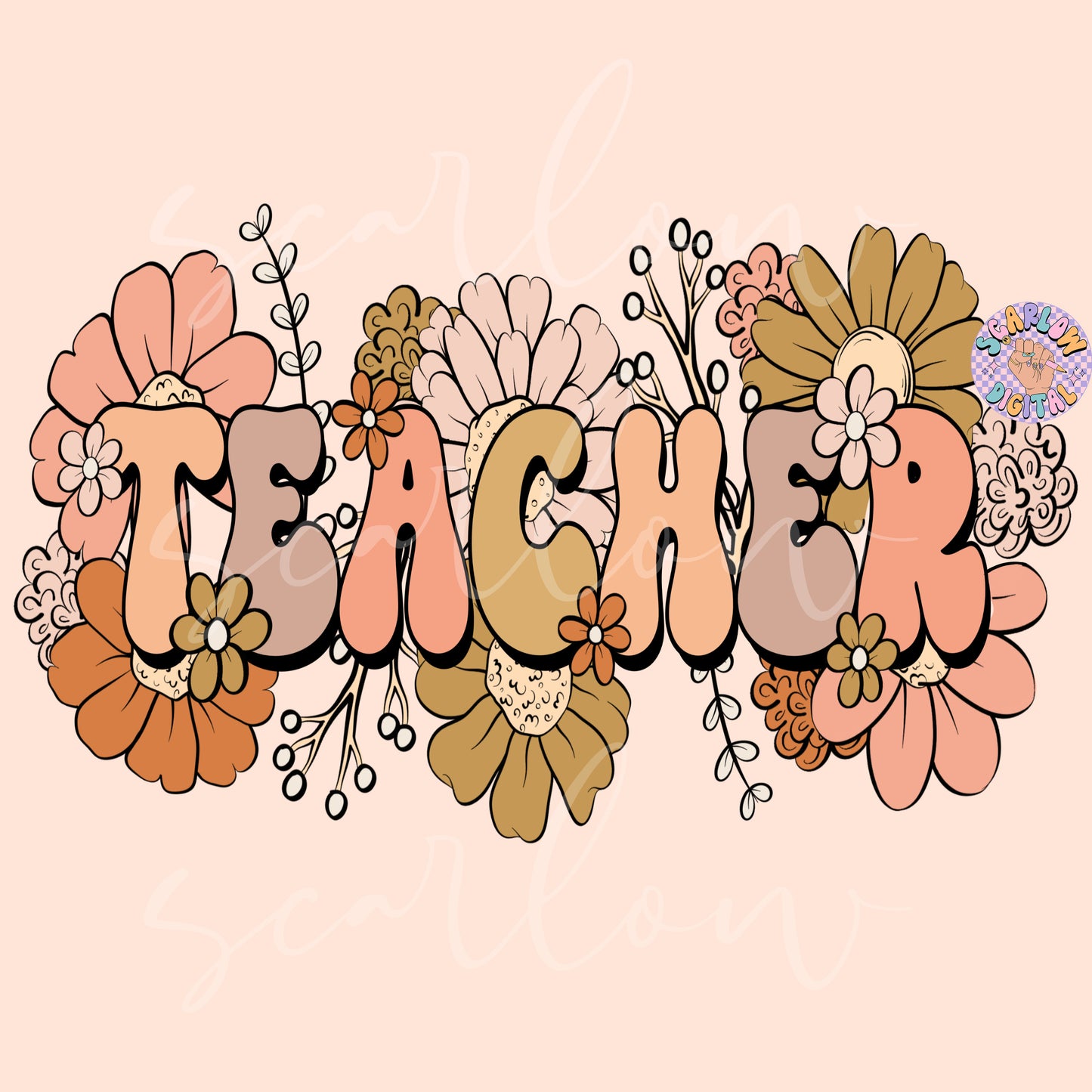 Floral Teacher PNG Sublimation Digital Design Download, flowers png, teacher png designs, png for teachers, back to school teacher png