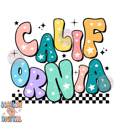 California PNG Digital Design Download, city png design, colorful png, stars png, women png, California tshirt png, retro png, hometown png