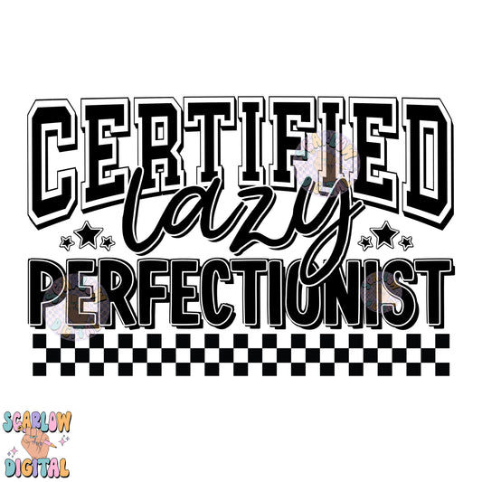 Certified Lazy Perfectionist PNG Digital Design Download, retro png, funny png, adult humor png, sarcasm png, checkers png, grunge png