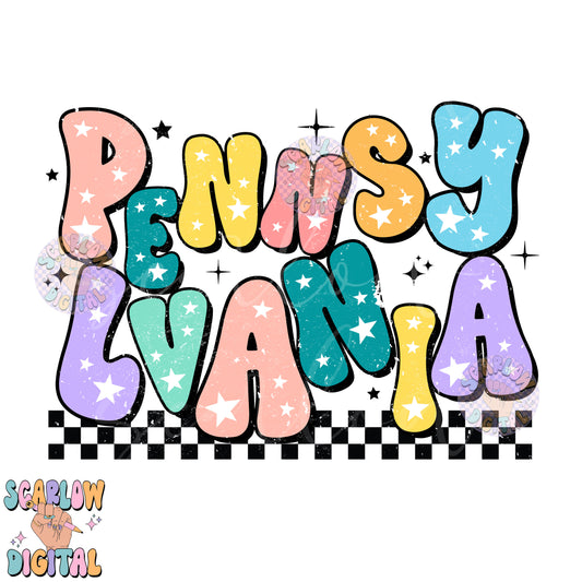 Pennsylvania PNG Digital Design Download, city png design, colorful png, star png, women png, Pennsylvania tshirt png, retro png designs