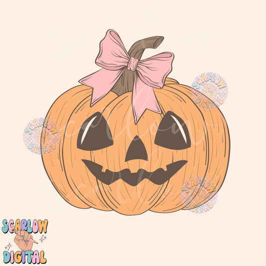 Coquette Jack-O'-Lantern PNG Digital Design Download, halloween png, fall pumpkin png, pretty pumpkin png, trendy halloween png designs