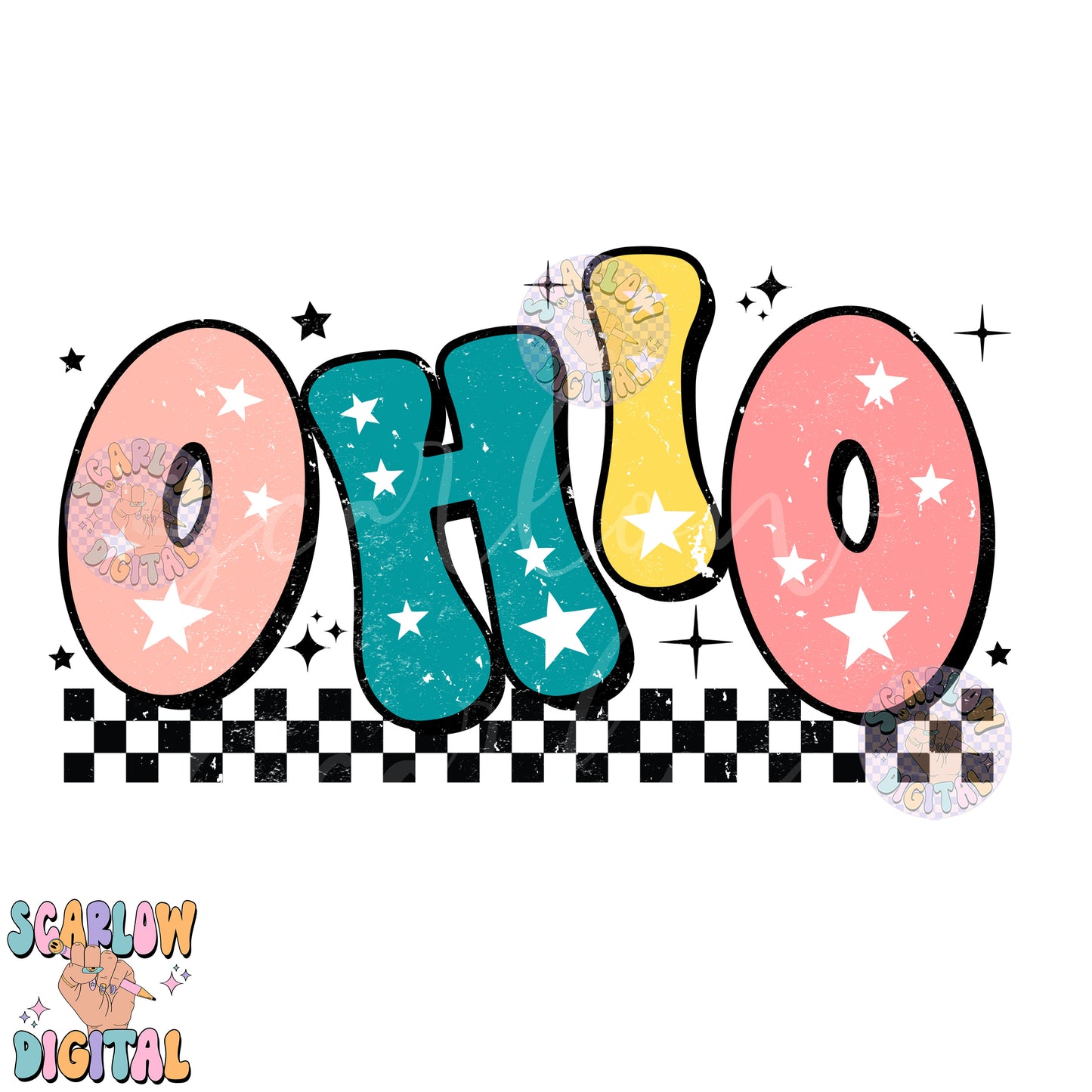 Ohio PNG Digital Design Download, city png design, colorful png, stars png, women png, Ohio tshirt png, retro png designs, hometown png