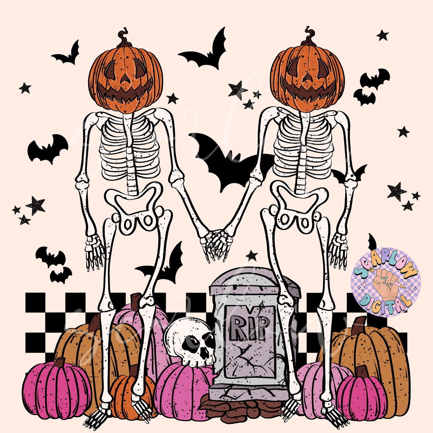 Skeleton Besties PNG-Halloween Sublimation Digital Design Download-pumpkin head png, fall png, skeletons png, funny png, spooky png designs