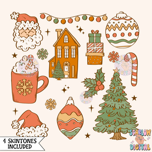 Christmas Things PNG Digital Design Download, santa claus png, gingerbread house png, christmas tree png, candy cane png, hot cocoa png