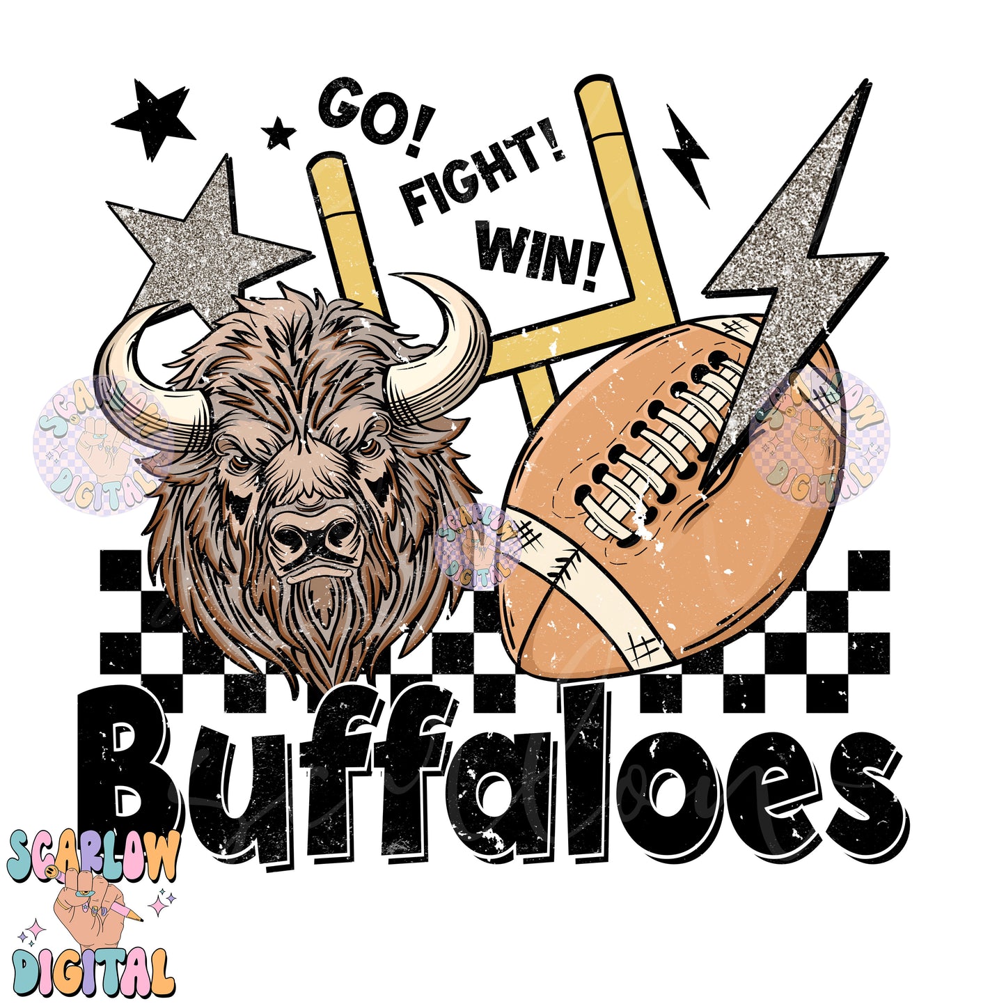 Buffaloes PNG Digital Design Download, football png, retro buffaloes png, buffalo mascot png, school mascot png, football season png design