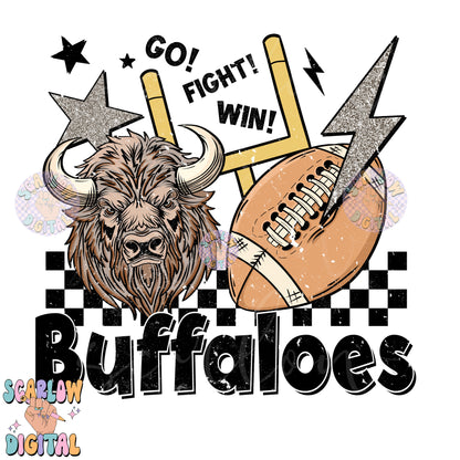 Buffaloes PNG Digital Design Download, football png, retro buffaloes png, buffalo mascot png, school mascot png, football season png design