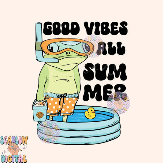 Good Vibes All Summer PNG-Funny Sublimation Digital Design Download-frog png, swim png, pool png, kids png, boy summer png, summertime png
