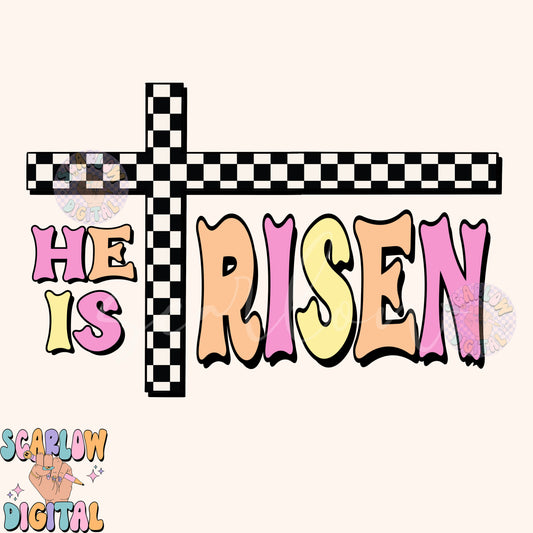 He is Risen PNG-Easter Sublimation Digital Design Download-retro easter png, girl designs, girl easter png, checkered easter png, girl png