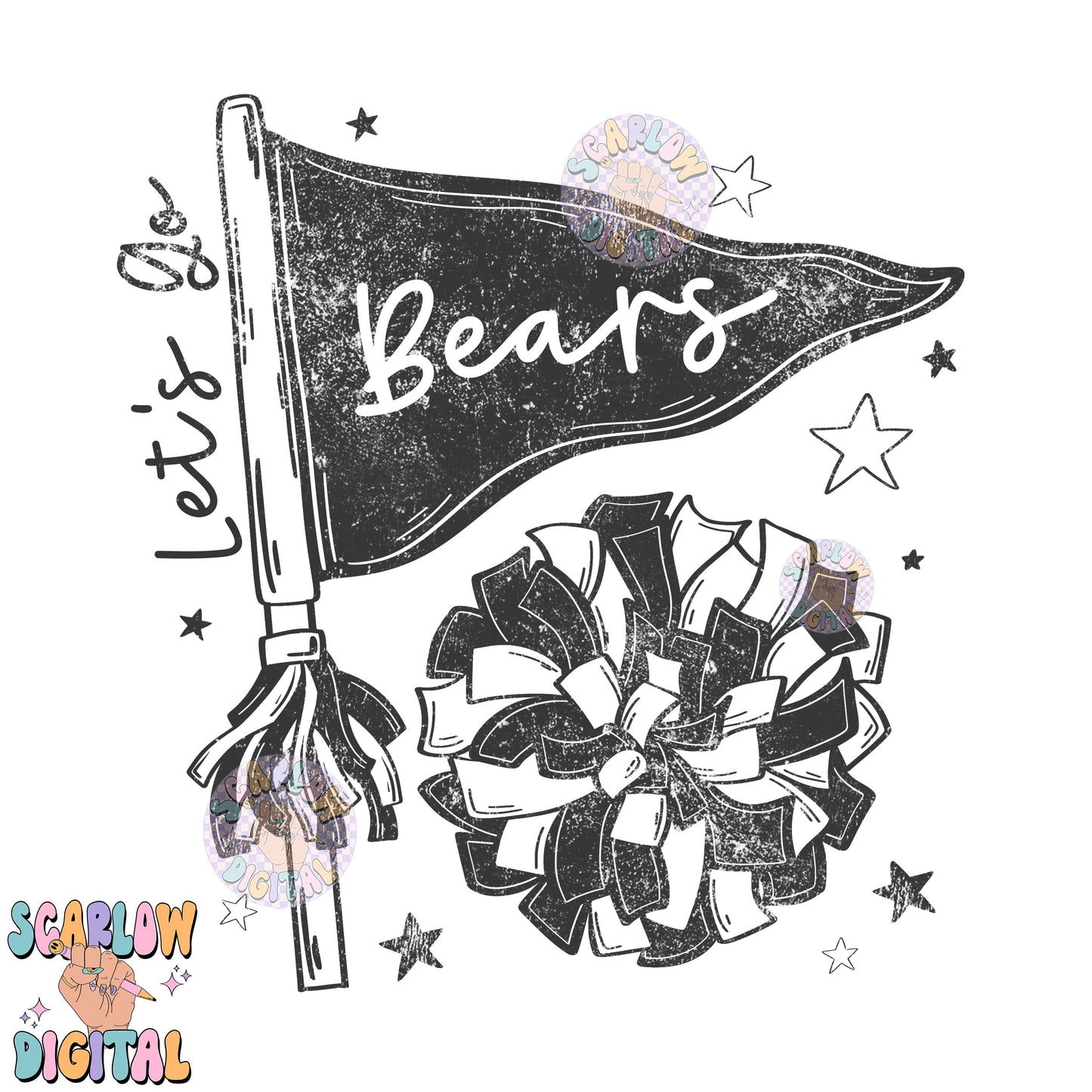 Let's Go Bears PNG Digital Design Download, pom pom png, football png, sports png, single color png, school spirit png, team spirit png