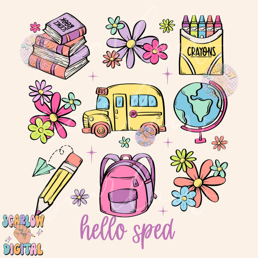 Hello SPED PNG Digital Design Download, back to school png, kids png, goodbye summer png, books png, learning png, special education png