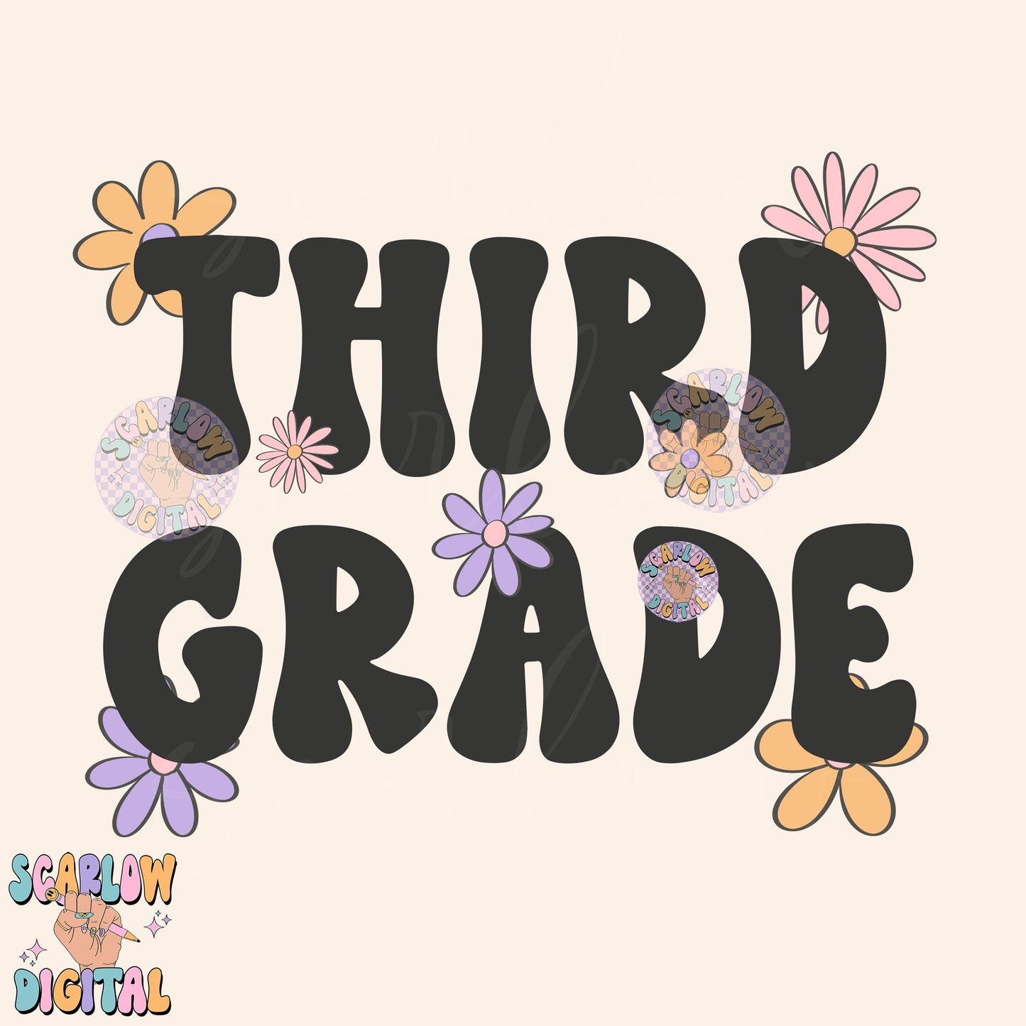 Third Grade PNG Digital Design Download, back to school png, little girl png, flowers png, grade school png, trendy school design, girl png