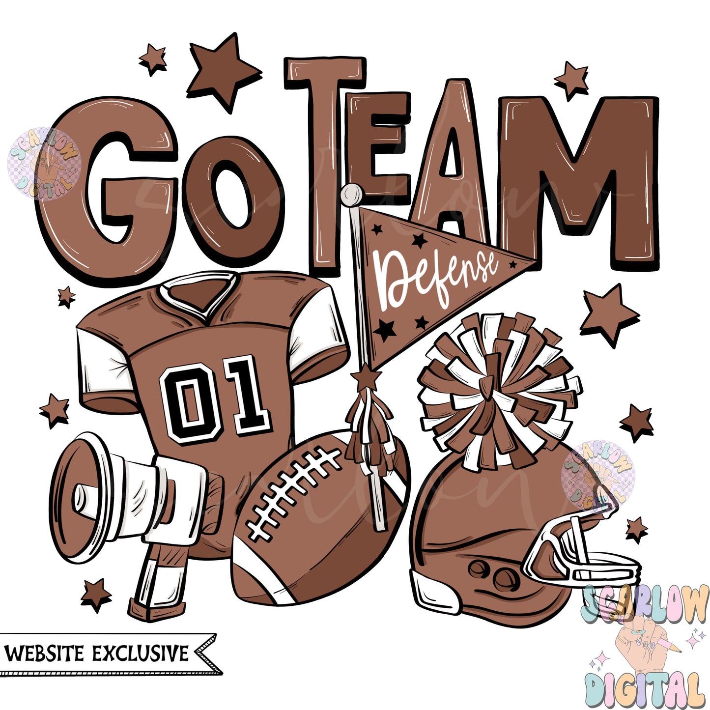 Website Exclusive: Go Team Brown and White Football PNG Sublimation Digital Design Download