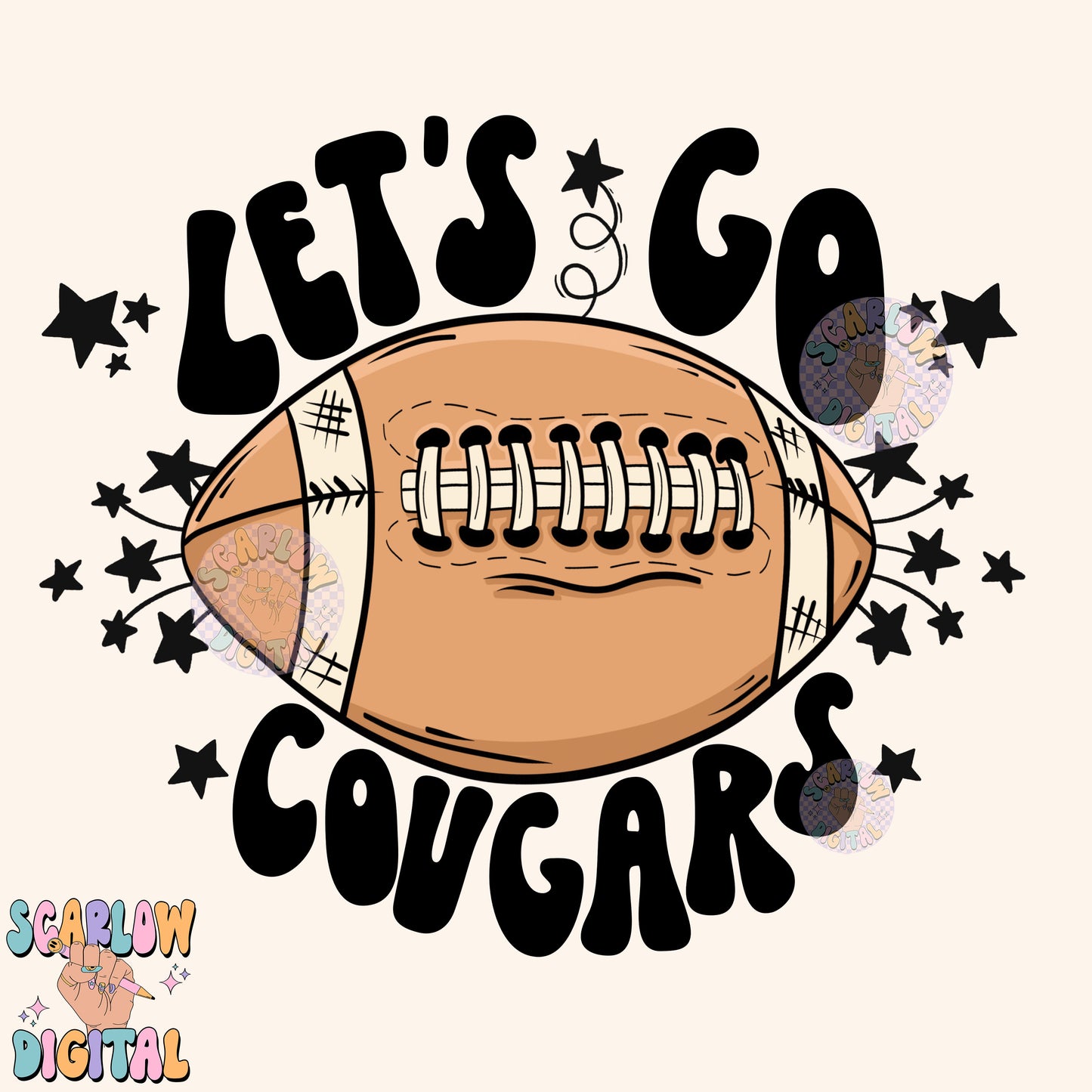 Let's Go Cougars PNG Digital Design Download, pom pom png, football png, sports png, single color png, school spirit png, team spirit png