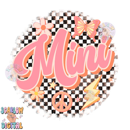 Mini PNG Digital Design Download, checkered mini png, retro mini png, butterfly png, peace png, flowers png, mama mini png, mommy and me png