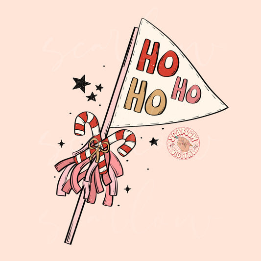 Ho Ho Ho Flag PNG-Christmas Sublimation Digital Design Download-candy cane png, handdrawn png, cute christmas png, girly christmas png files