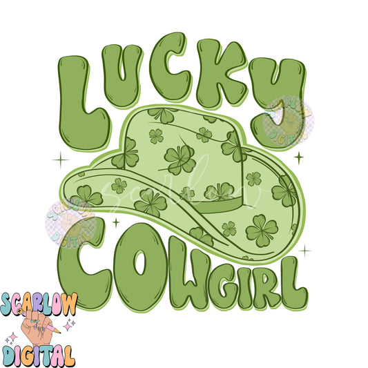 Lucky Cowgirl PNG-St Patrick's Day Sublimation Digital Design Download-shamrock png, western png, lucky girl png, irish png, cowgirl png