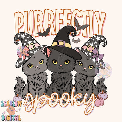 Purrfectly Spooky PNG Digital Design Download, Halloween png, black cats png, spooky season png, fall png, witchy png, kids png designs