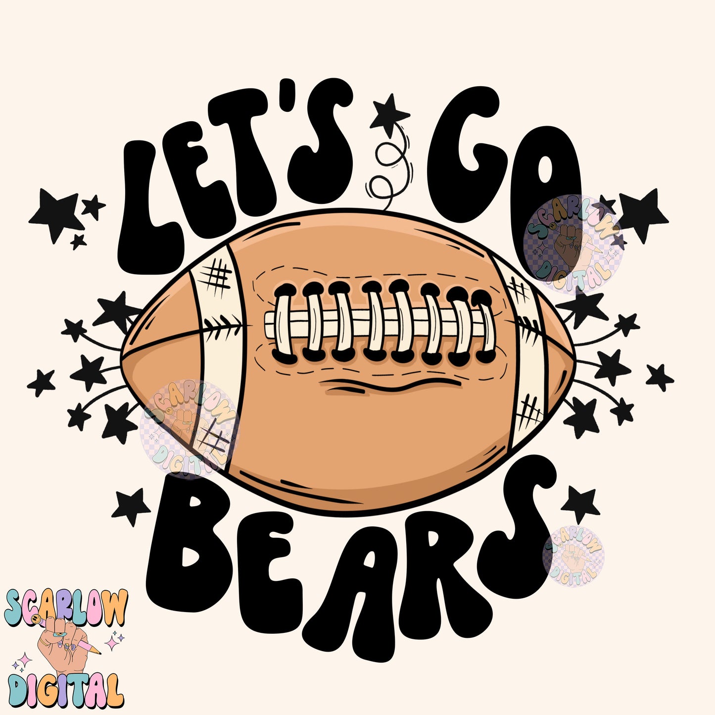 Let's Go Bears PNG Digital Design Download, pom pom png, football png, sports png, single color png, school spirit png, team spirit png