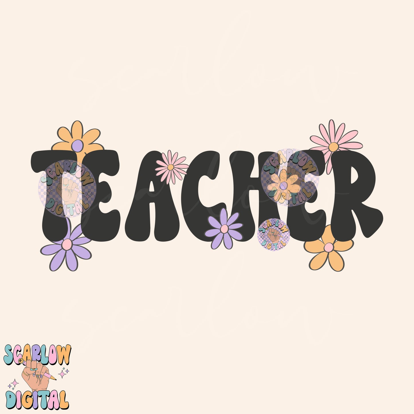 Teacher PNG Digital Design Download, back to school png, educator png, flowers png, trendy school design, floral teacher png, school png