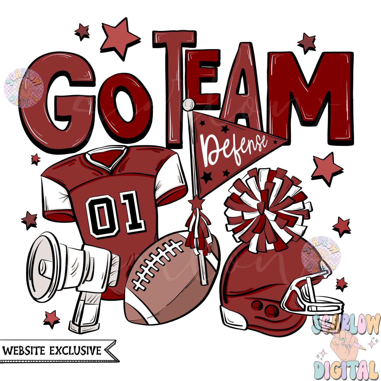 Website Exclusive: Go Team Maroon and White Football PNG Sublimation Digital Design Download