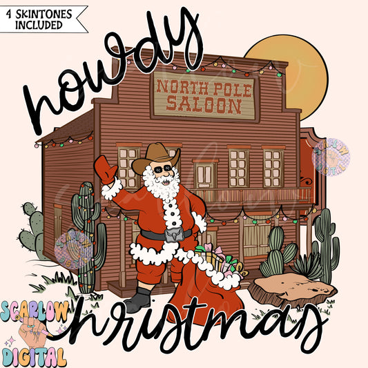Howdy Christmas PNG-Western Sublimation Digital Design Download-Santa Claus png, country christmas png, wild west saloon png, north pole png