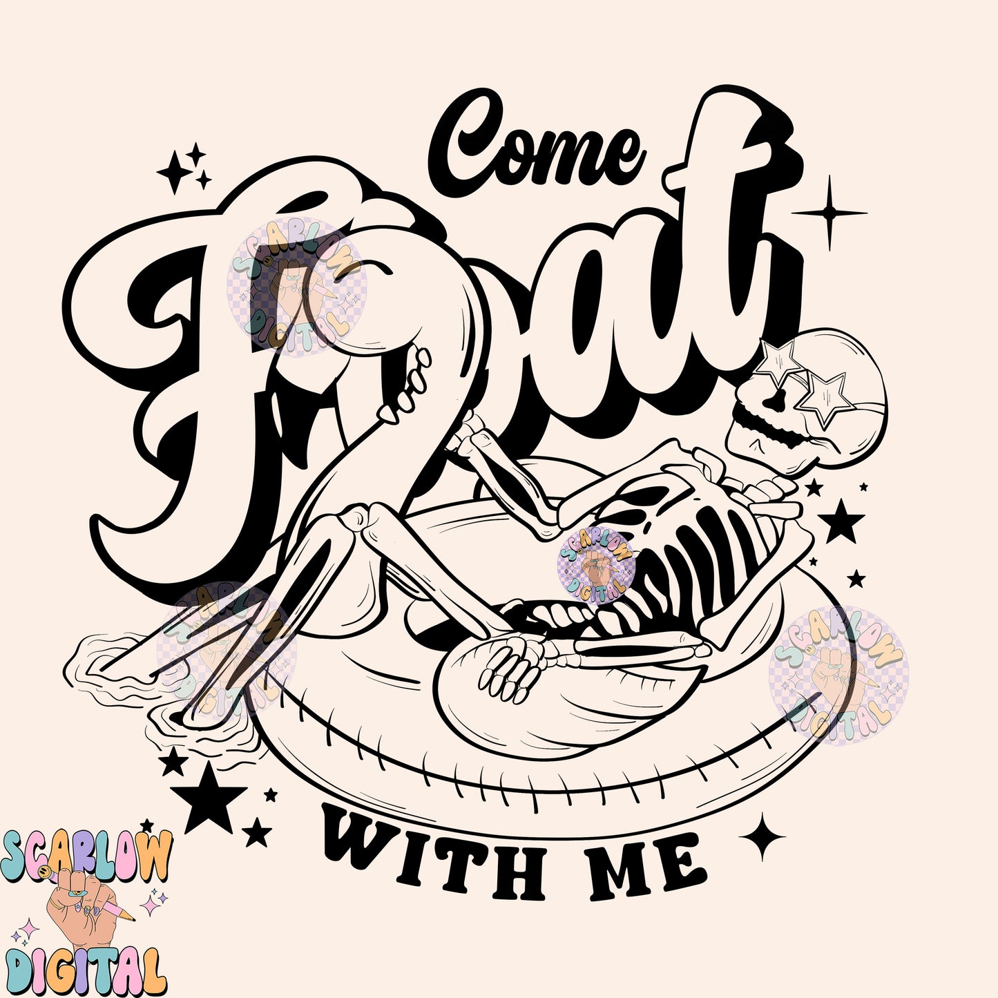 Float With Me PNG Digital Design Download, skeleton png, summer png, single color png, pool float png, flamingo png, funny png, swimming png, trendy png files
