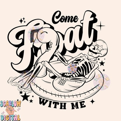 Float With Me PNG Digital Design Download, skeleton png, summer png, single color png, pool float png, flamingo png, funny png, swimming png, trendy png files