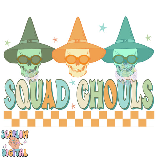 Squad Ghouls PNG Digital Design Download, spooky season png, neon halloween png, retro halloween png, skulls png, skeleton png designs