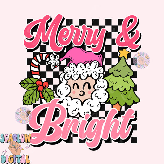Merry and Bright PNG-Christmas Sublimation Digital Design Download-christmas tree png, retro christmas png, preppy christmas png, santa png