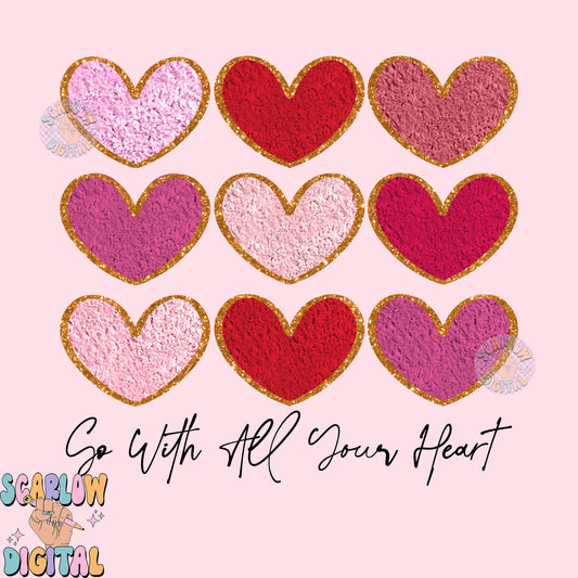 Go With All Your Heart PNG-Valentine's Day Digital Design Download-faux chenille hearts png, vday png designs, png for women, girly vday png