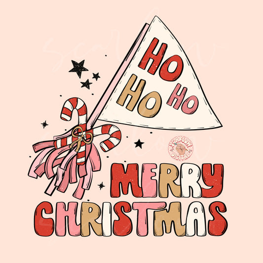 Ho Ho Ho Flag PNG-Merry Christmas Sublimation Digital Design Download-candy cane png, handdrawn png, cute christmas png, girly xmas png file