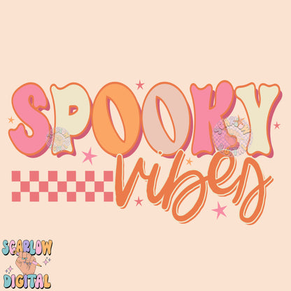 Spooky Vibes PNG Digital Design Download, halloween png, spooky season png, neon halloween png, retro halloween png, checkers png, girl png