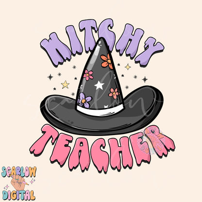 Witchy Teacher PNG Digital Design Download, Halloween png, teacher halloween designs, witch hat png, preppy halloween png, spooky season png