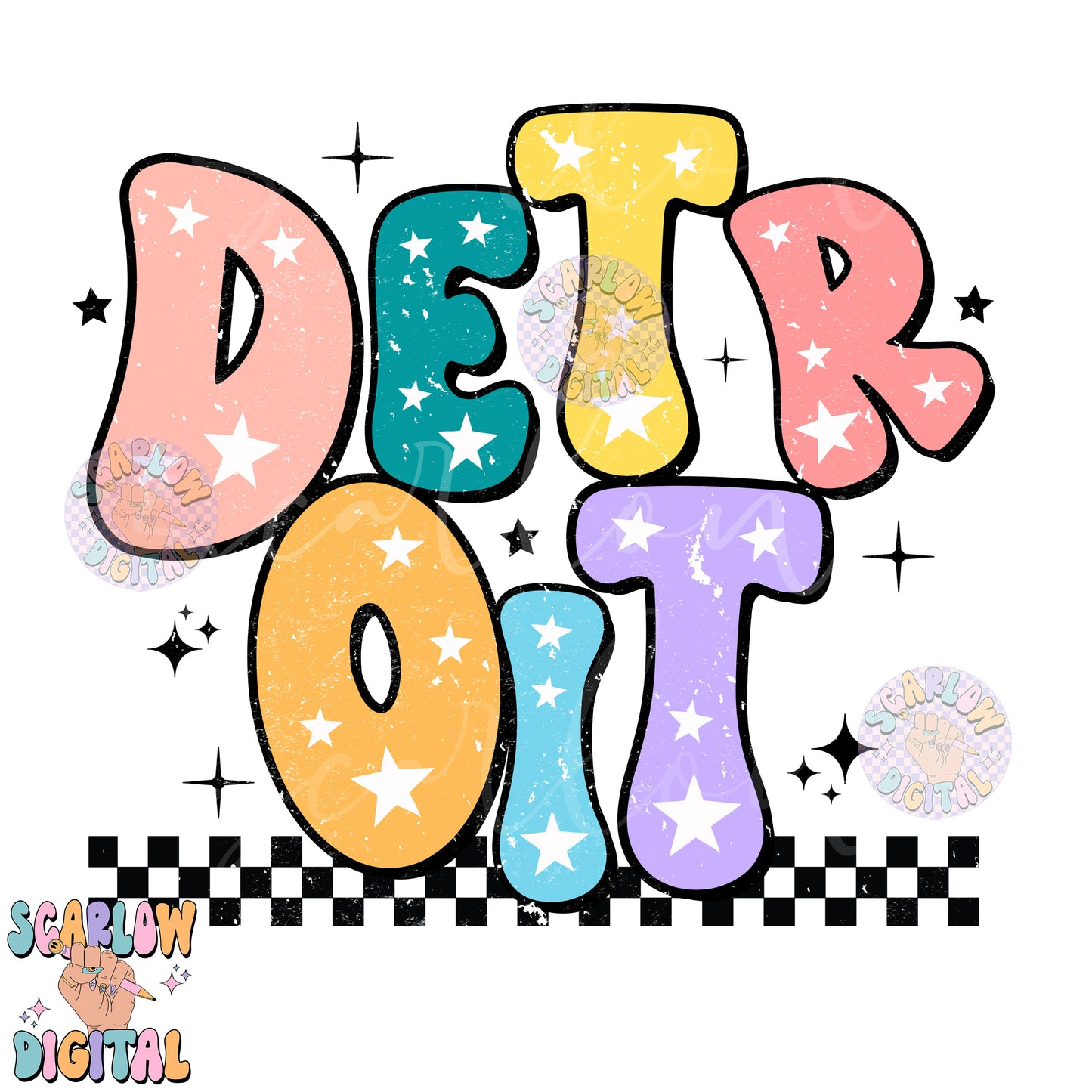 Detroit PNG Digital Design Download, city png designs, colorful png, stars png, png for women, michigan png, checkered png, hometown png