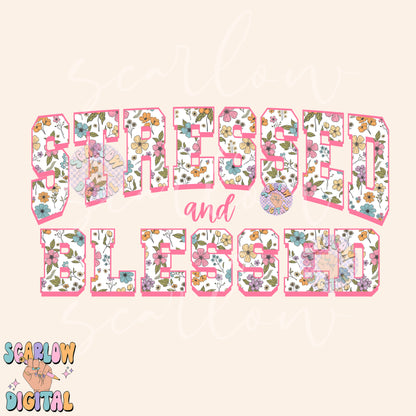 Stressed and Blessed PNG Digital Design Download, floral png, varsity png, flowers png, spring png, funny png, sarcastic png, snarky png