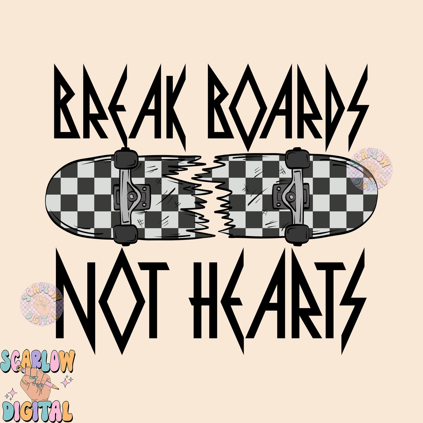 Break Boards Not Hearts PNG-Valentine's Day Sublimation Digital Design Download-checkered png, skateboard png, valentines boy png design