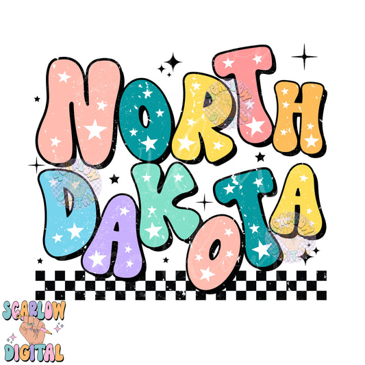 North Dakota PNG Digital Design Download, city png design, colorful png, stars png, women png, state tshirt design, retro North Dakota png