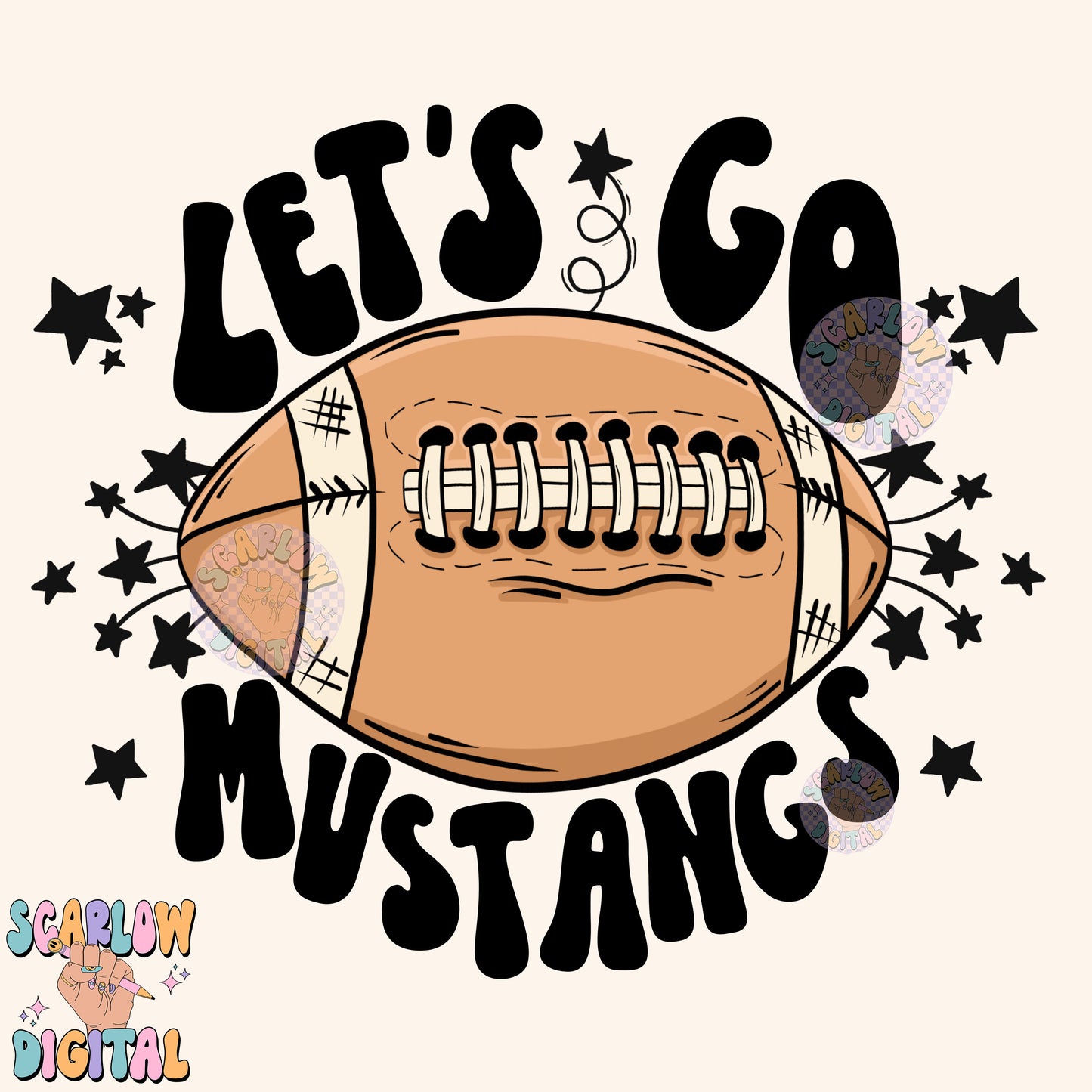 Let's Go Mustangs PNG Digital Design Download, pom pom png, football png, sports png, single color png, school spirit png, team spirit png