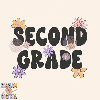 Second Grade PNG Digital Design Download, back to school png, little girl png, flowers png, grade school png, trendy school design, girl png